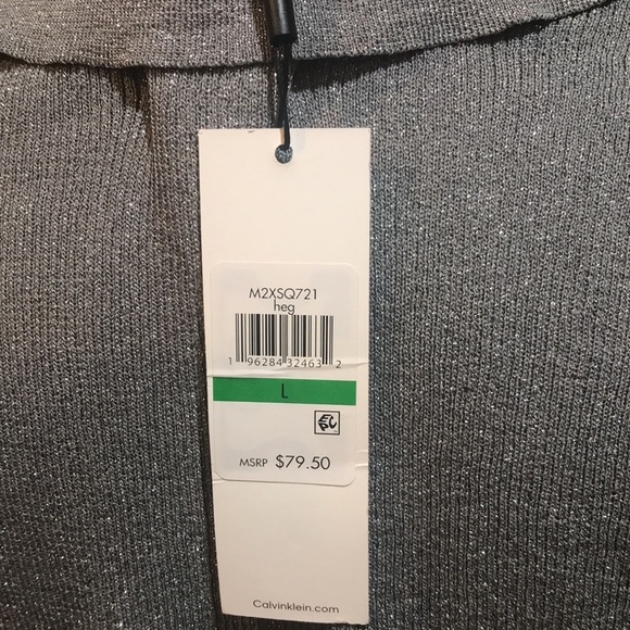 NWT Calvin Klein Lightweight Pullover V-Neck Collared Sweater Grey Shimmer-L - Picture 8 of 9